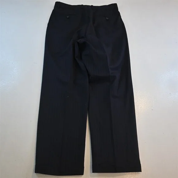 Vtg Y2K Boxy 2000s 42R 33x32 Navy Blue Striped 100% Wool Mens Jacket Pants Suit